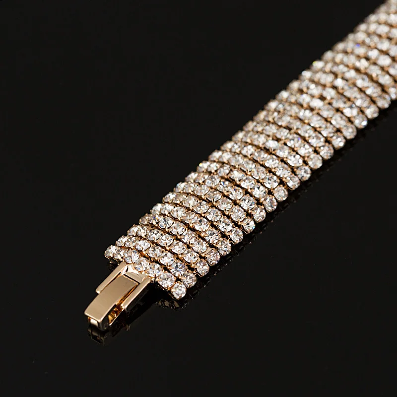 YFJEWE Factory price Gold and Silver Color Classic Crystal Pave Link Bracelet Bangle Fashion Full Rhinestone Jewelry Women B011