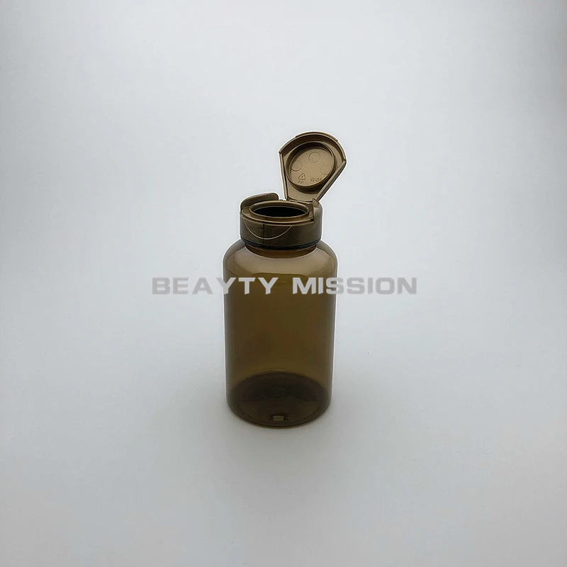 BEAUTY MISSION 200cc 30Pcs/Lot Medical PET Empty Bottle, Brown Pull Lid Bottle, 200ml Capsule Flip Cap Bottle