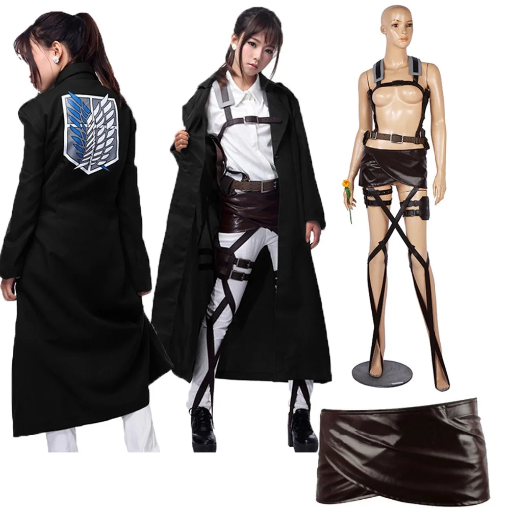 Hot New Shingeki no Kyojin Levi Rivaille Jacket Cloak Adult cosplay costume Attack on Titan Black Shawl Belt Suit Leather Shorts