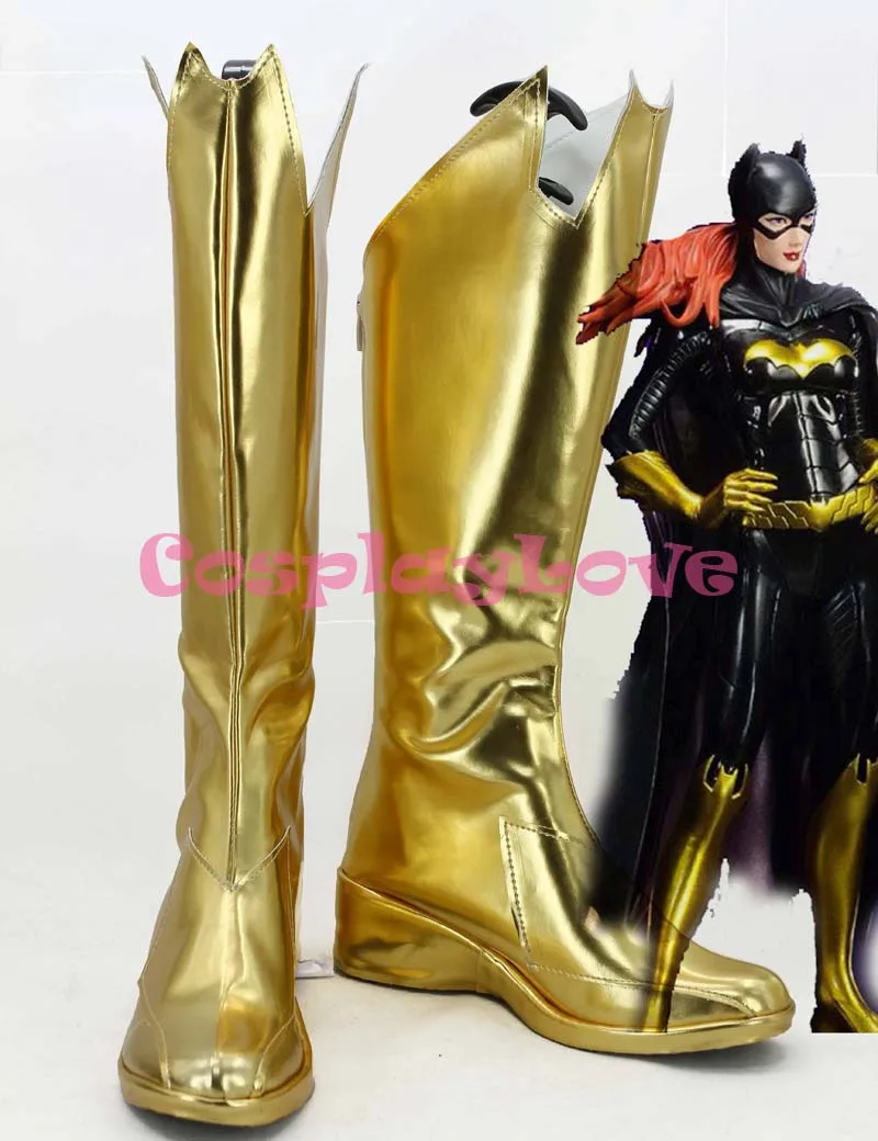 

Newest Custom Made Japanese Anime Batgirl Cosplay Shoes Golden Long Boots Hand Made For Christmas Halloween