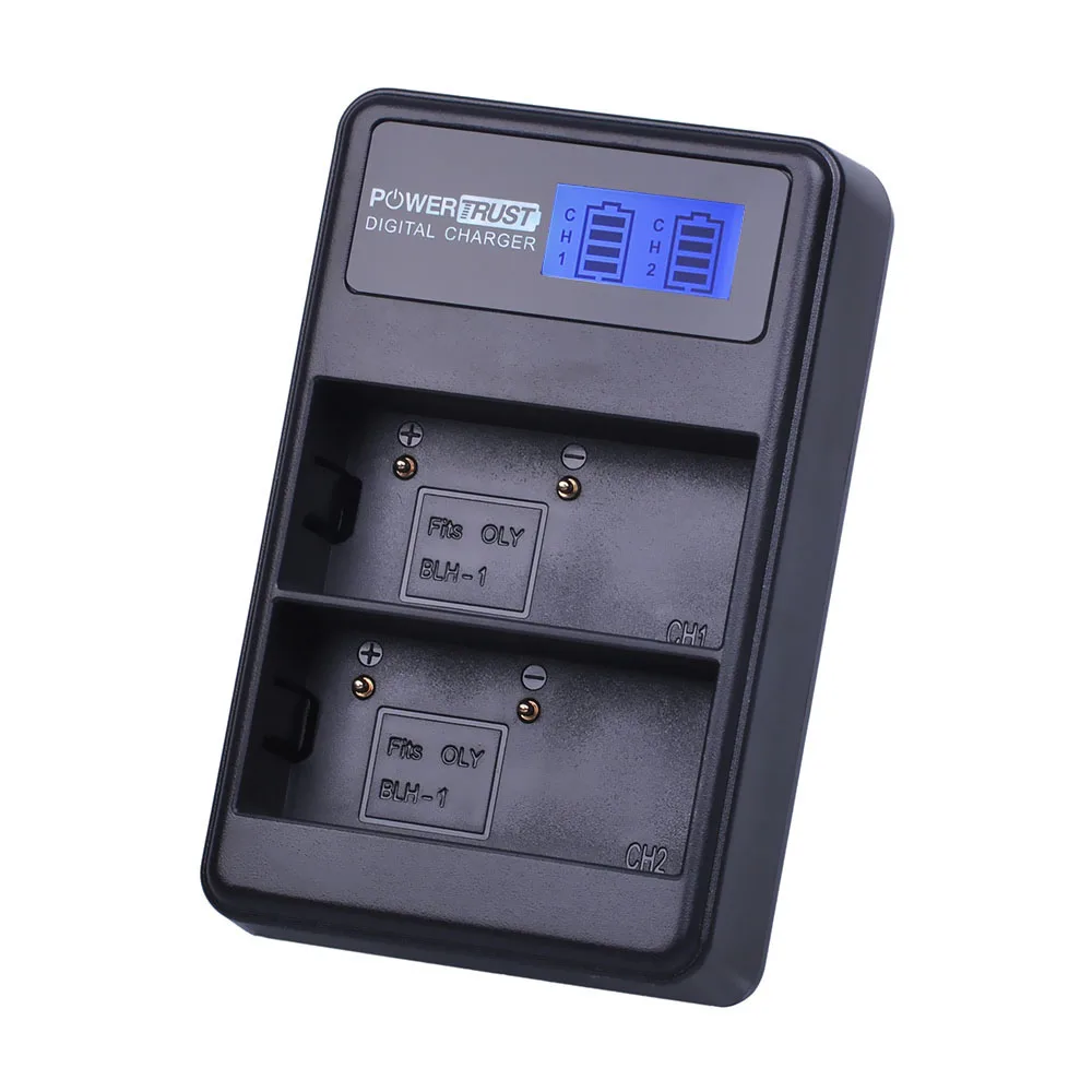 PowerTrust-cargador de batería Dual USB para cámara Digital, BLH-1 LCD, BLH1 para Olympus, batería de iones de litio y baterías EM1 MARK II