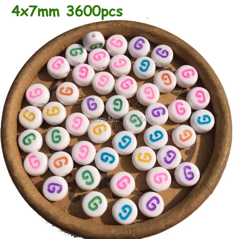 

Fashion Colorful White Acrylic White Alphabet Letter G Coin Beads Jewelry Making Acessories DIY Necklace Bracelets 4x7mm 3600pcs