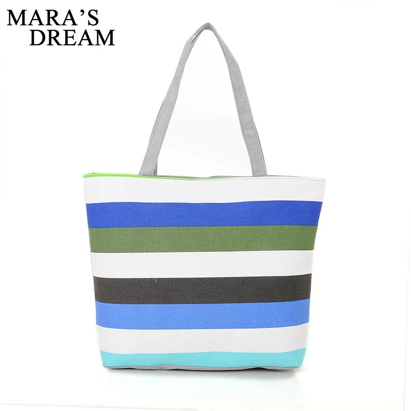 Mara's Dream Canvas Shopper Bag Striped Rainbow Beach Bags Tote Women Ladies Girls Shoulder bag Casual Shopping Handbag Bolsa