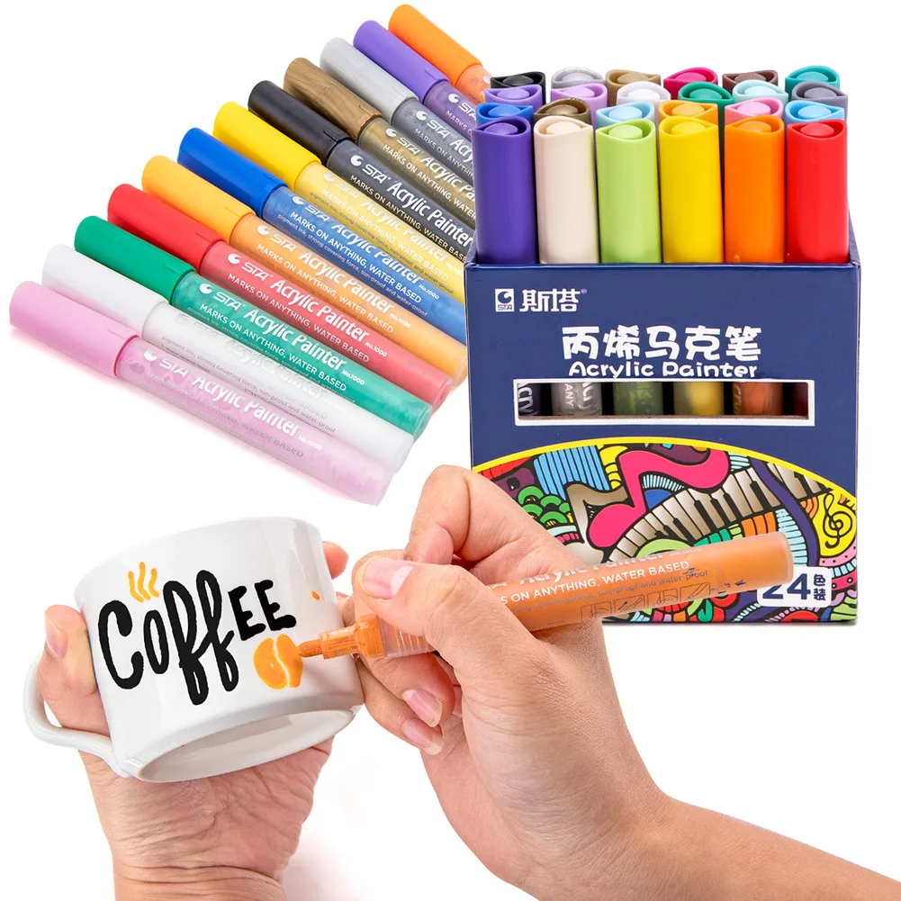 12/24 Color Acrylic permanent art marker pen waterproof photo album album graffiti pen paint brush water color pen