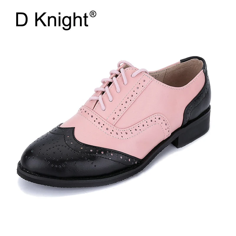 

Women Oxfords New 2019 Fashion Handmade 100% Genuine Leather Ladies Casual Lacing Flat Oxford Shoes England Women Brogues Shoes