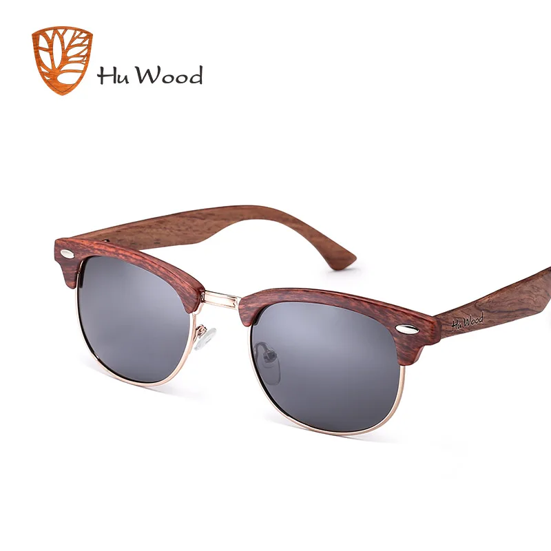 

HU WOOD Fashion Oval Semi-Rimless Sunglasses For Unisex Polarized Sun Glasses Wooden Striped Horn Sunglass Driving GR8005