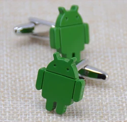 iGame New Arrival Men's Novelty Cufflinks Android Robot Design Green Painting Brass Cuff Links Wholesale & Retail