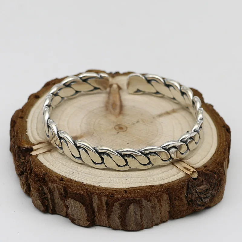 

Twist S925 Sterling Silver Retro Thai Silver Men And Women Accessories Vintage Style Simple Fashion Open Ended Bangle