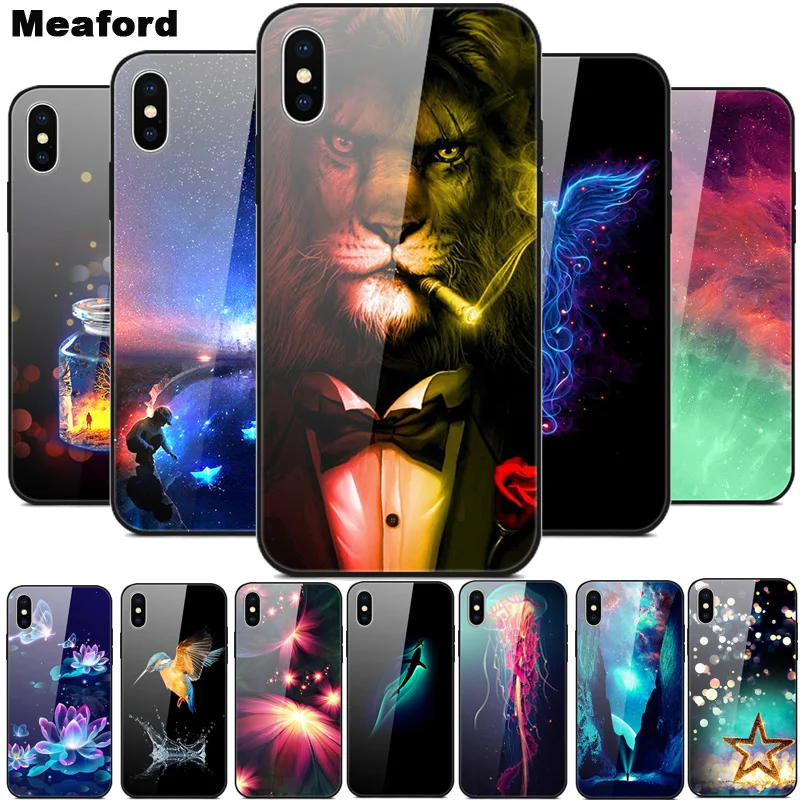Tempered Glass Case For iPhone 7 Plus 8 8Plus 6 6S Cover Soft Bumper 3D Cat Printing Funda For iPhone XS MAX XR 10 11 Phone Case