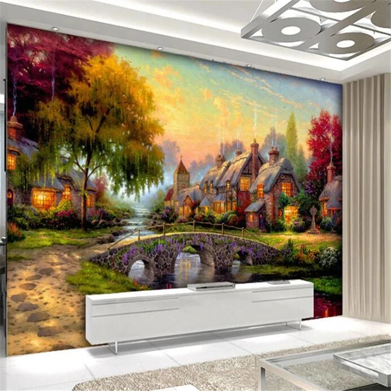 

Custom wallpaper 3d murals HD hand-painted European and American fairyland country landscape painting TV background wall paper