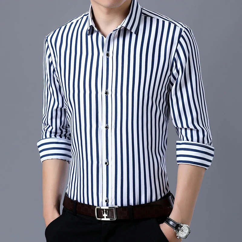 2023 New Fashion Men Long Sleeve Shirts Male Striped Classic-fit Comfort Soft Casual Button-Down Shirt Casual Male Shirt Tops
