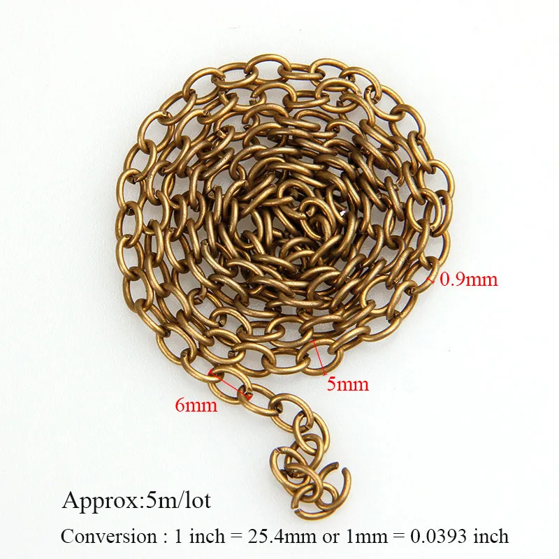 0.9x6x5mm Iron Necklace Chains Antique Bronze/Antique Red Copper Color 5m/lot  Bulk Rolo Chains For Bracelets Diy Accessories