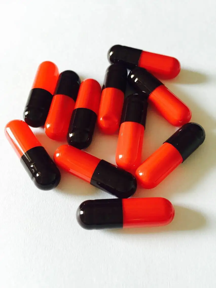 (10,000pcs/pack)  00#  Black Orange color medicine gelatin empty capsule,Black&Orange empty capsule---caps and bodies joined