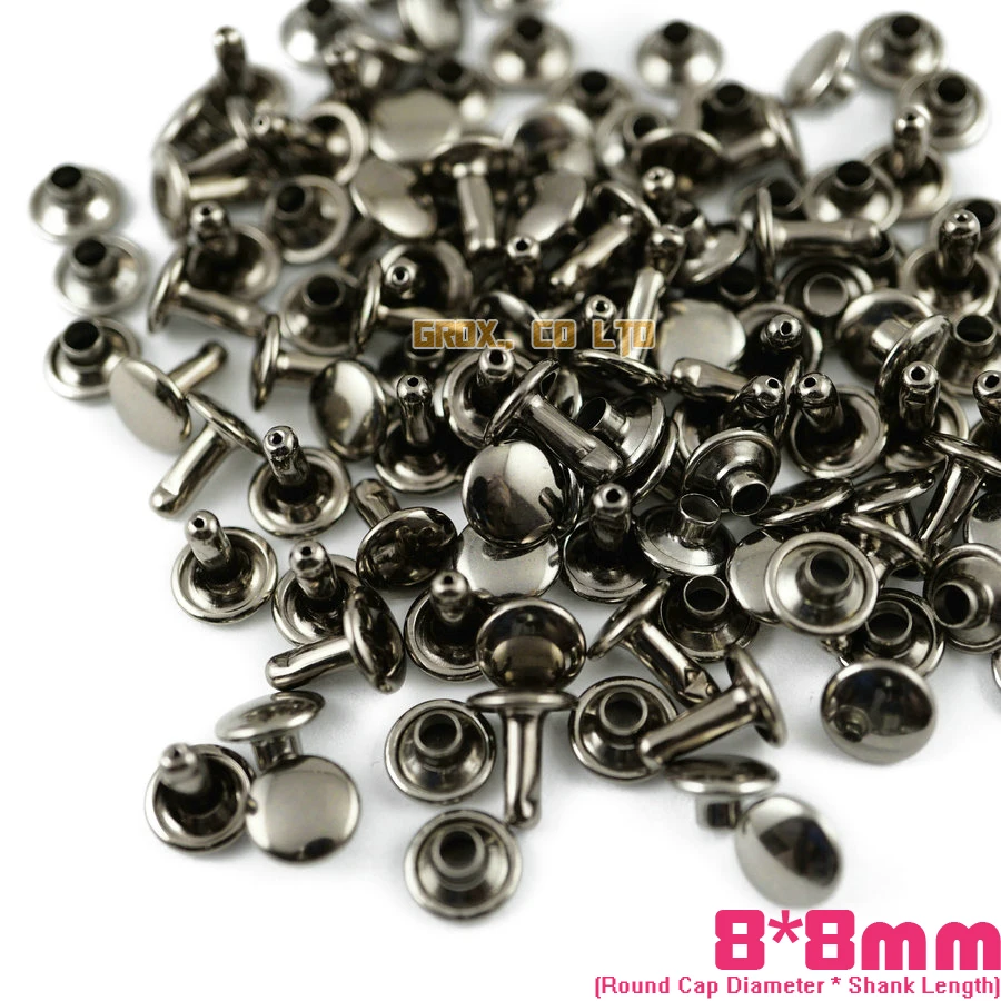 500 set 8*8mm Gunmetal Double Cap Round Rapid Rivet Punk Rock Leathercraft Rivet