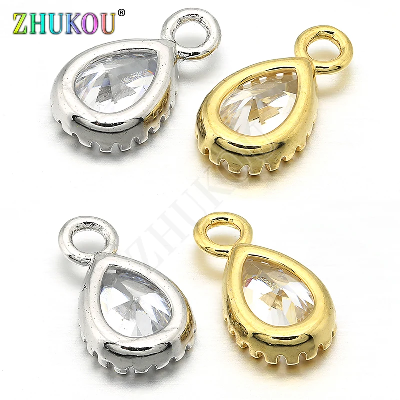 6*11mm Brass Cubic Zirconia Water Drop Charms Pendants Links, Hole: 1.5mm, Model: VD251