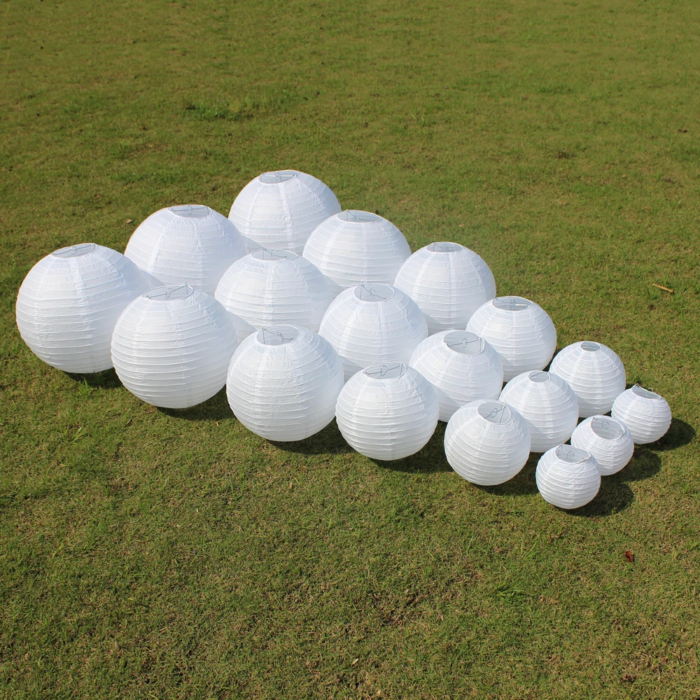10 Piece 6-16 Inch White and Colorful Round Paper Lantern For Wedding and Private Party Decoration Hanging Paper Ball