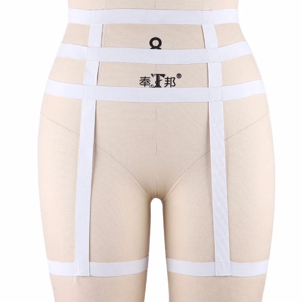 

Sexy White Leg Garter Belt Elastic Thigh Bondage Cage Body Harness Lingerie Harajuku Goth Night Club Leg Decorations P0136