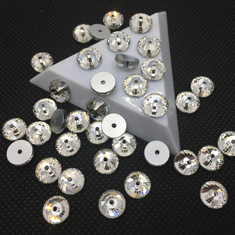 Lochrose One Hole Sew On Rhinestone Size 3mm 4mm 5mm 6mm 8mm Round Crystal Clear / AB Color for Dress Jewelry Making