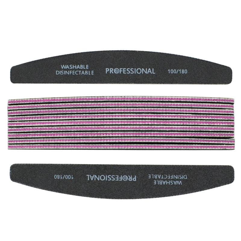 5pcs/lot Professional Black Nail File Buffer Block Grits 100/180 Half-Moon Stick Nail File Manicure Nail Art DIY Glitter Tools