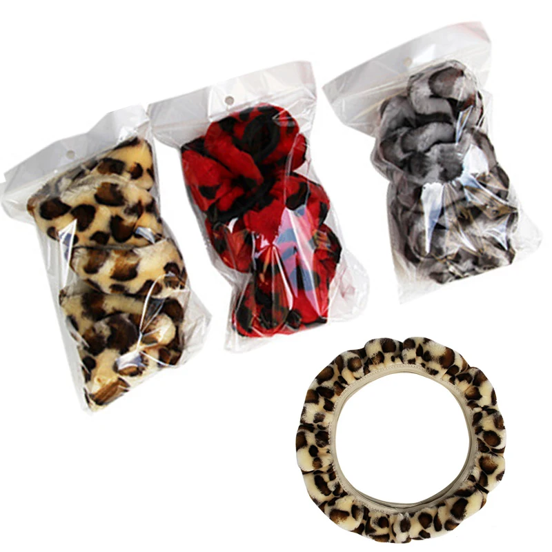 Fashion Car Steering Wheel Cover Volant Plush Leopard Print Braid on the Steering-wheel Funda volante 3 Colors Auto Car Styling