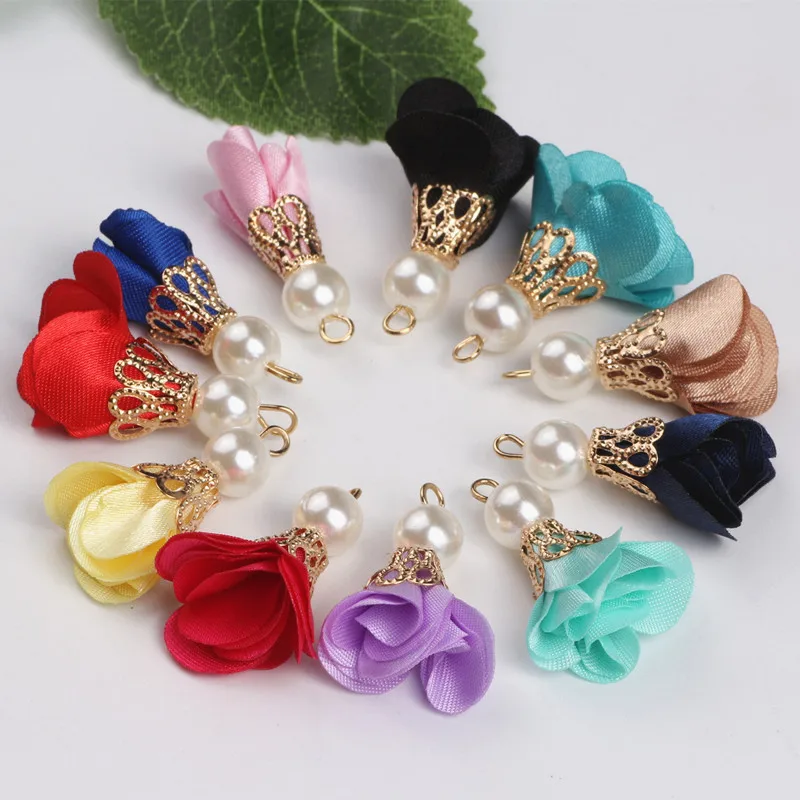 100pcs Mix Colors Flower Gold Beads Cap Pendant Tassels For Earring Findings Jewelry Making DIY Phone Hanging Accessories