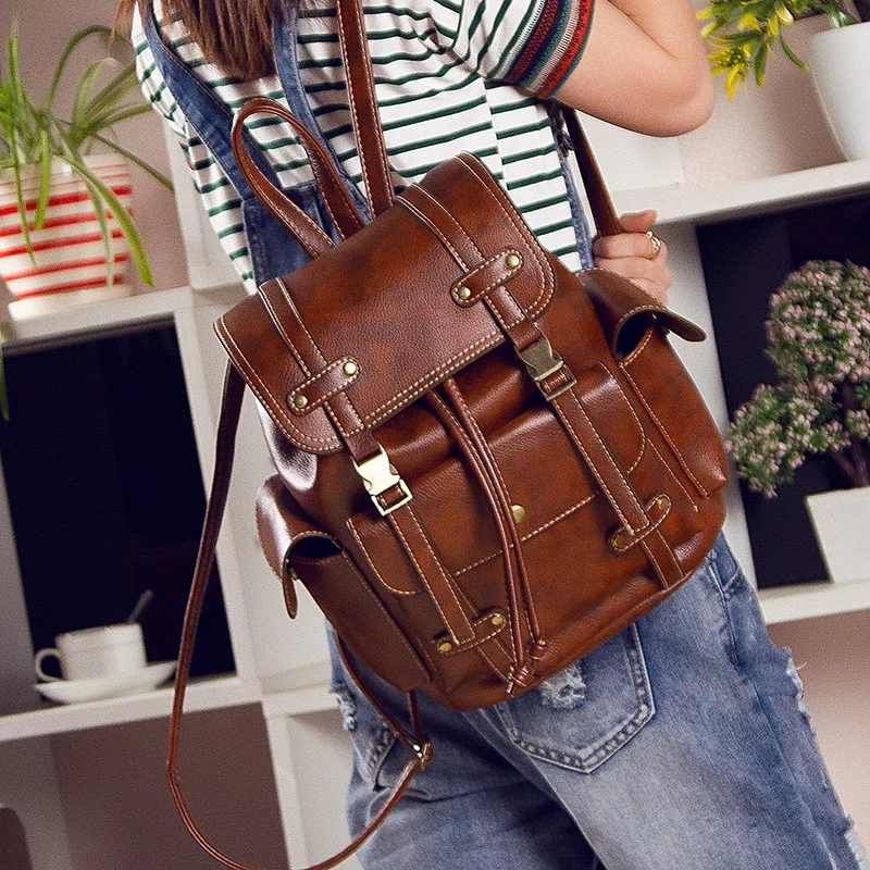 Sac à dos en cuir vintage pour femme, grande proximité, sac à dos Wstring, sac de voyage scolaire pour adolescentes, noir, marron, XA480H
