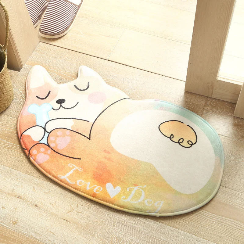 Cat and Dog Abstract Cartoon Carpet, Home Floor Mats, Non-slip Absorbent Pad, Bathroom and Kitchen