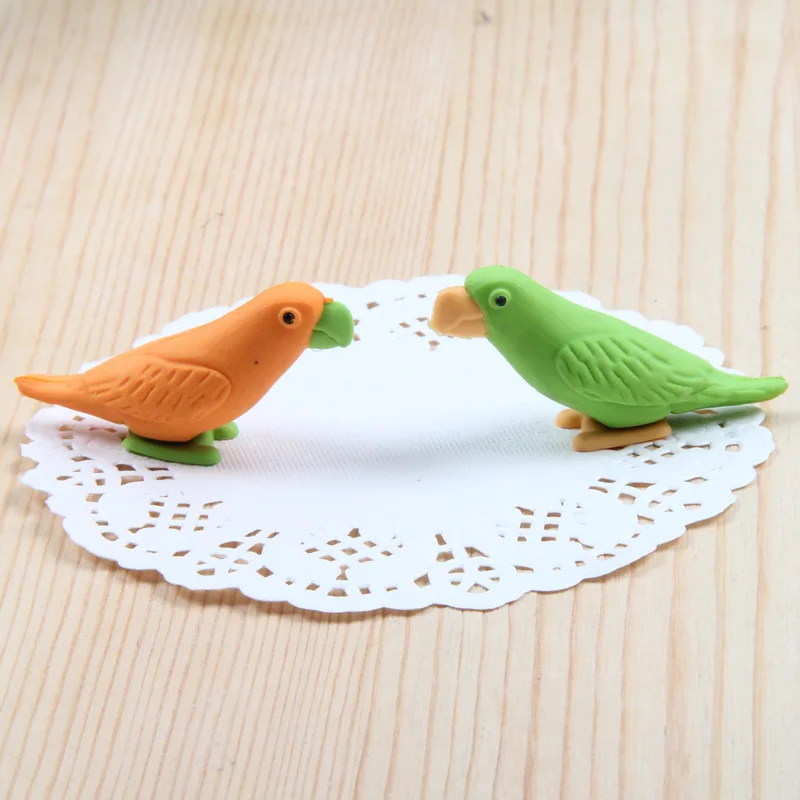 20 pcs Creative Cartoon Eraser Cute Parrot Eraser Children Stationery Gift Prize