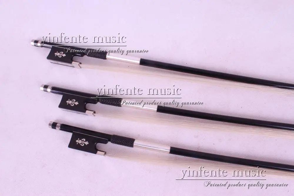 79# 3 pcs  Violin Bow Black Carbon Fiber Round Stick Ebony Frog Flower inlaid