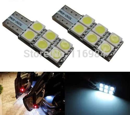 2PCS X White T10 6 SMD 168 5050 W5W  Wedge LED Visor Vanity Mirror Light Bulbs DCD12V