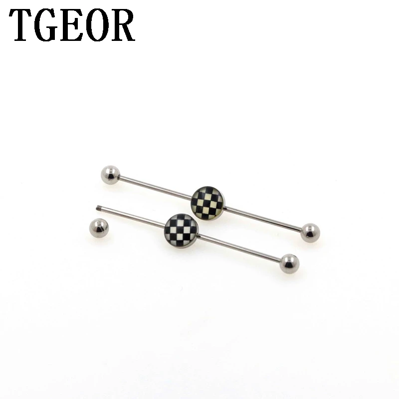 scaffold barbells Charm 10pcs surgical Stainless Steel checks logo industrial barbell piercing free shipping