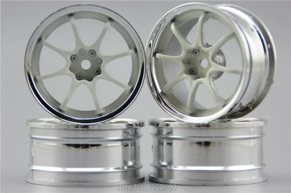 4pcs 1/10 Touring&Drift Wheel Rim W8S1CW(Chrome+Painting White) 3mm offset fits for 1:10 Touring&Drift Car 1/10 Rim 10288