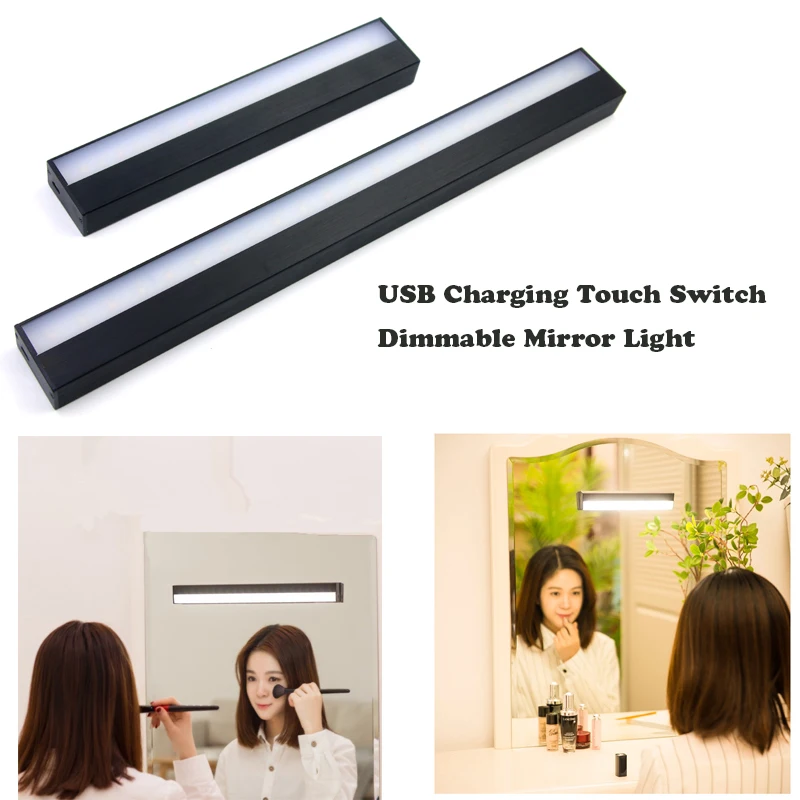 

USB Charging Touch Switch Dimmable Night Light Mirror Lights Long Strips Aluminum Wall Lamp For Cabinet Bedside Bathroom Kitchen