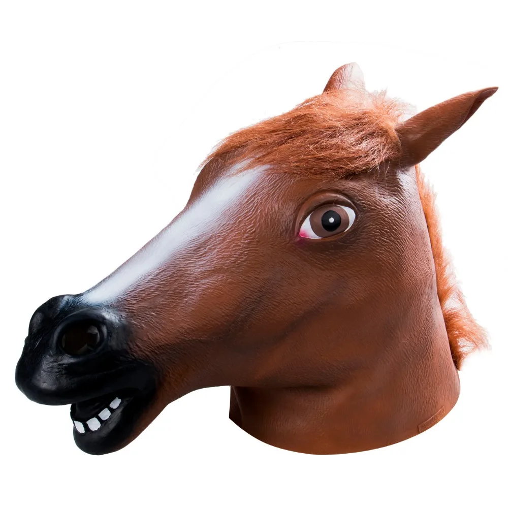 Full Head Horse Head Mask Creepy Fur Mane Latex Realistic Crazy Rubber Super Creepy  Halloween Animal Themed Costume Mask