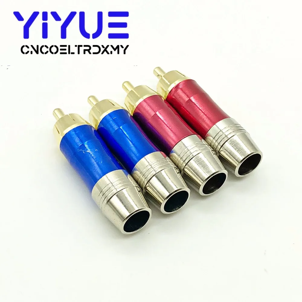 4Pcs Gold Plated RCA Connector Plug Audio Male Connector AV video head Red+Blue