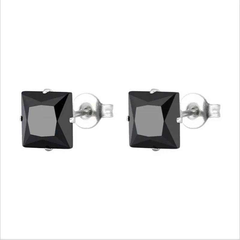 

Size From 3mm To 8mm 316 L Stainless Steel With Square Black Zircons Stud Earrings For Men And Women