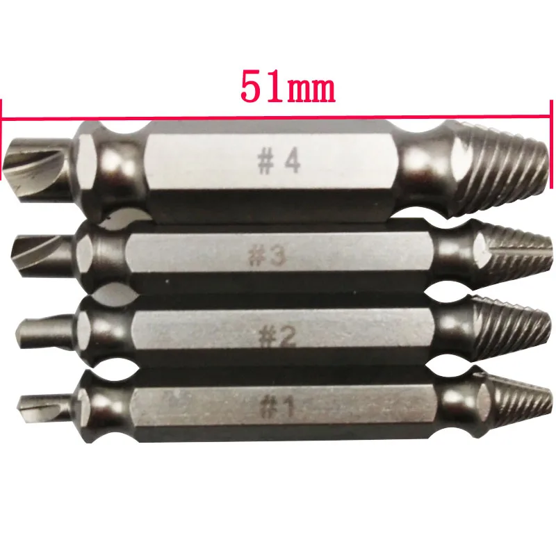 4pcs Double Side Drill Out Damaged Screw Extractor Out Remover Handymen Broken Bolt Stud Removal Tool Kit  #1 #2 #3 #4