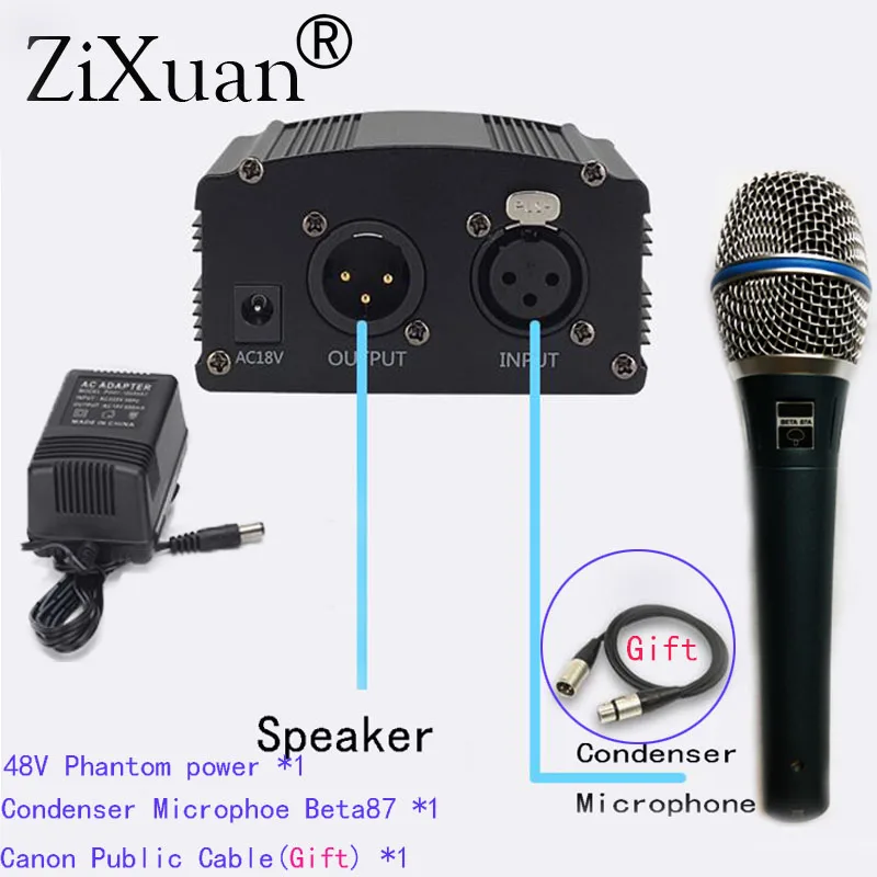 

Microphone 1-Channel 48V Phantom Power Supply+Condenser Microphone Beat87 for Any Condenser Microphone Recording