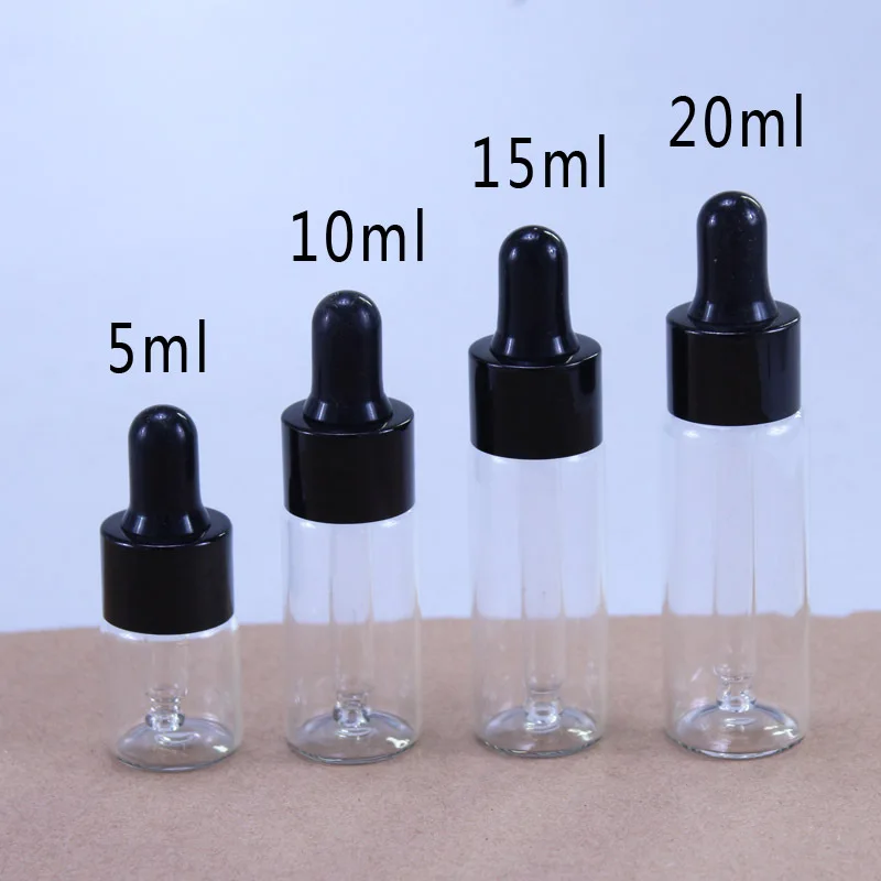 10 Pcs/lot 5/10/15/20 Ml Botol dengan Tutup Hitam Portable Kaca Mata pipet Aromaterapi Esstenial Botol Minyak