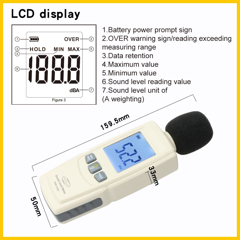 Digitale Mini Sound Level Meter Decibel Meter Noise Audio Detector Diagnose-Tool Automotive Microfoon Tester GM1352-BENETECH