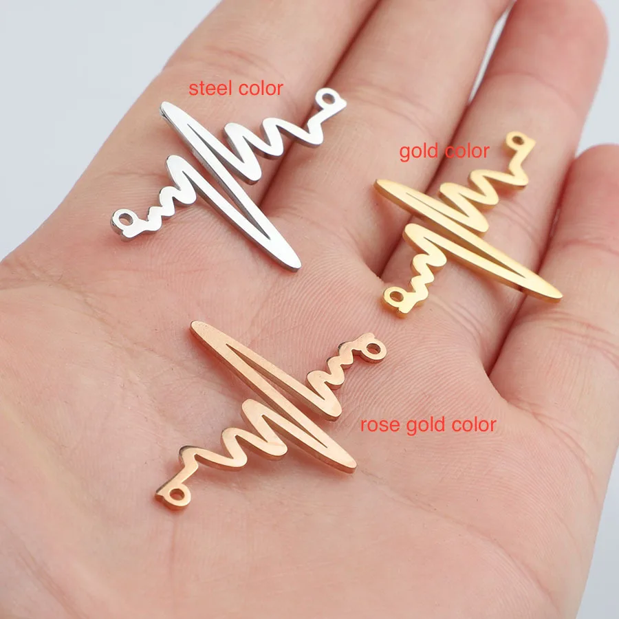 

20pcs 35*25mm Gold Color Stainless Steel Hollow Heart Beating charm cardiogram pendant For Necklace DIY Handmade Jewelry Making