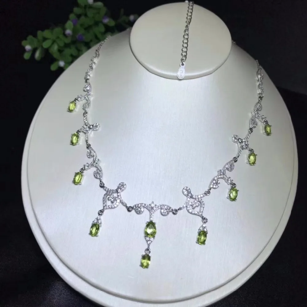 

Luxury style necklace, natural olivine necklace, shop promotion specials, 925 silver