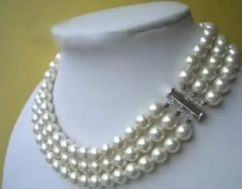 

FREE SHIPPING NATURAL WHITE 8MM AAA + WHITE SHELL PEARLS NECKLACE LENGTH