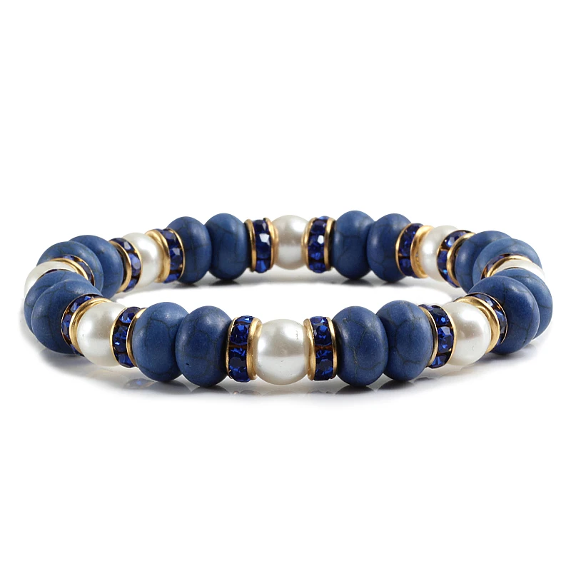Fashion Vintage Boho Charm Bracelets Bangle Women Natural Stone Blue Beads Strand Bracelet Men Jewelry Pulseras Mujer
