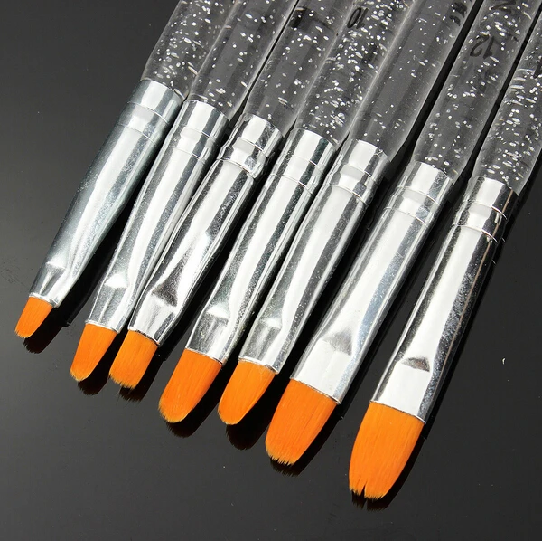 NEW DESIGN  Fashion Glitter Metal Handle Nylon Hair Angular Gel Brush with Cap Makeup Nail Art Brushes  Phototherapy pen