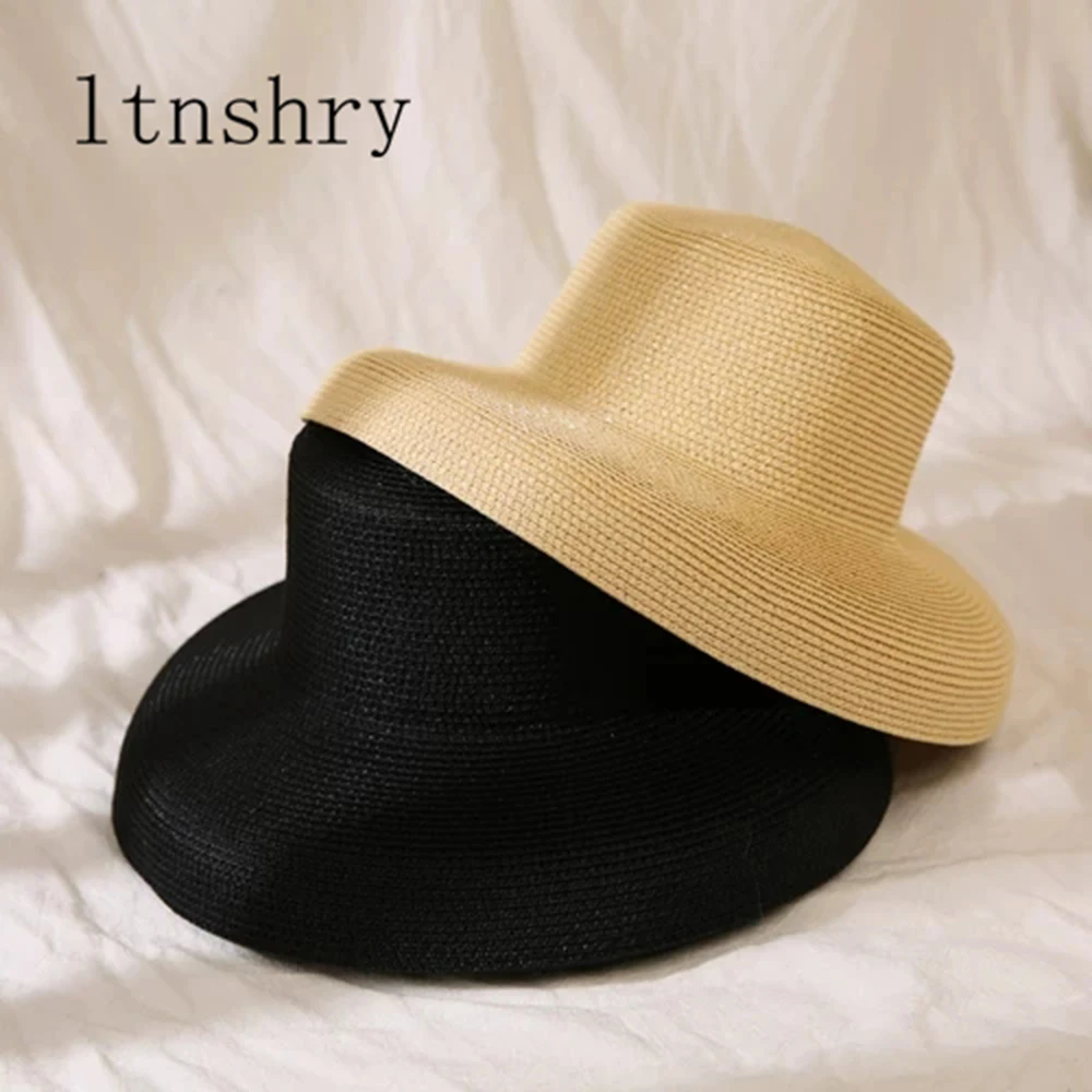 2019 new Black Sun Hats Bucket cap For Women Summer Straw Hat Flat top Female Fashion Beach Hat Panama Hats Chapeu Feminino