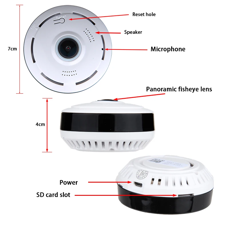 AOUERTK Panoramic Camera 1080P Two Way Audio SD Card Slot WiFi 360 Degree Full View WIFI Video IP Camera Mini CCTV VR Camera