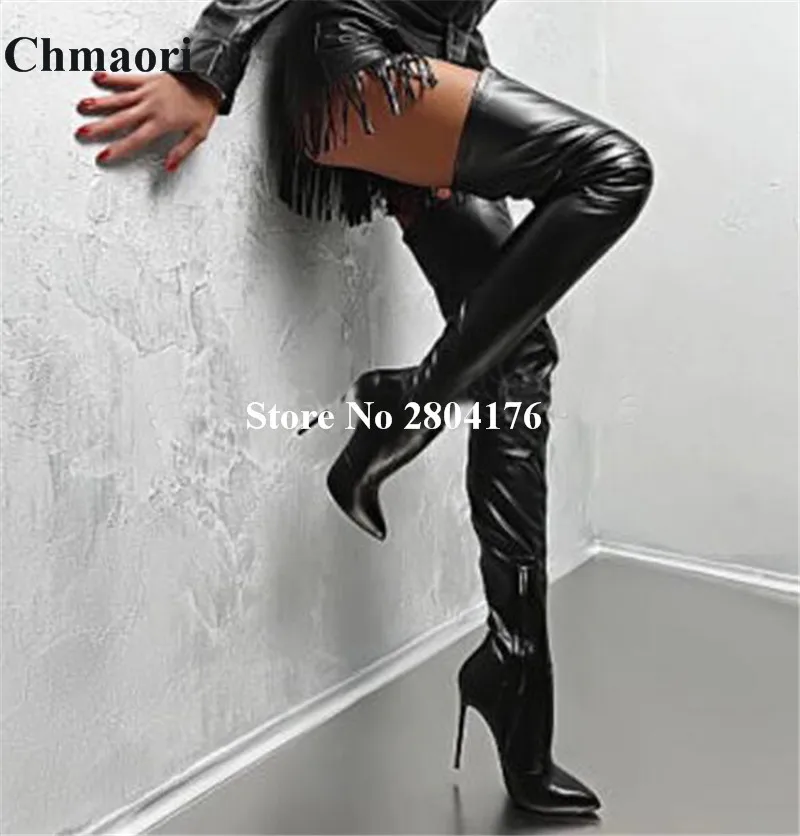 

Autumn Winter Over the Knee Long Boots Pointed Toe Solid Stiletto Heels Women's Shoes Rome Motorcycle Thin Heel Slip-On Booots
