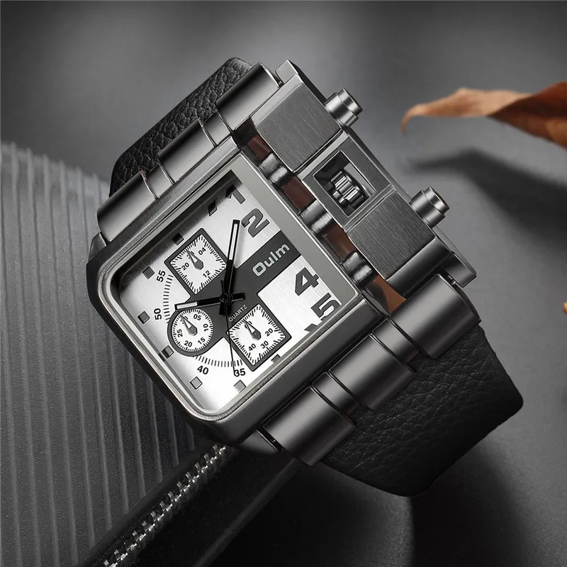 2019 OULM Watches Fashion Chronograph Male Top Brand Luxury Quartz Watch Men Leather Waterproof Sport Watch Relogio Masculino