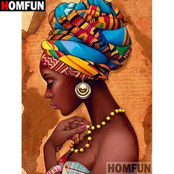 HOMFUN pełne kwadratowe/okrągłe wiertło 5D obraz diamentowy DIY „African beauty” 3D haft diamentowy ścieg krzyżykowy Home Decor A19723